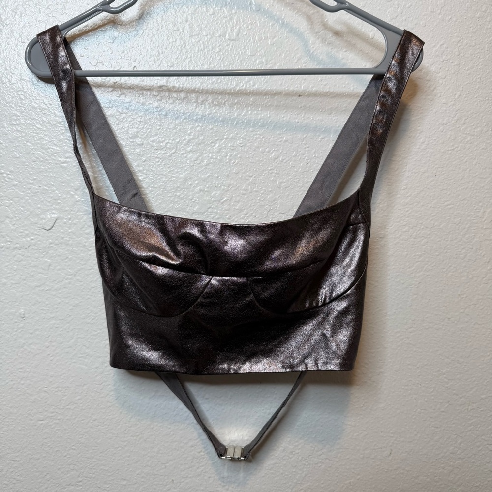 Superdown Bustier Crop Top Bronze Metallic Size Medium